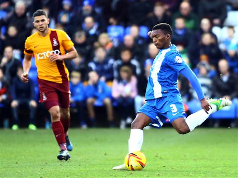 Kgosi Ntlhe strikes for goal v Bradford City